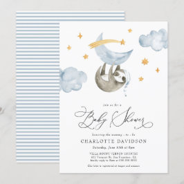 Invitación Moon & Stars Baby Animal Blue Boy Baby Shower