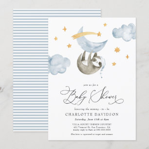 Invitación Moon & Stars Baby Animal Blue Boy Baby Shower