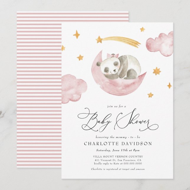 Invitación Moon & Stars Baby Animal Pink Chica Baby Shower (Anverso / Reverso)