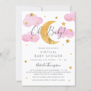 Invitación Moon & Stars Pink Virtual Baby Shower Inv