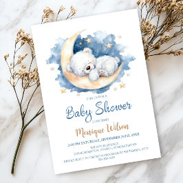 Invitación Moon Teddy Bear Baby Shower Invitation