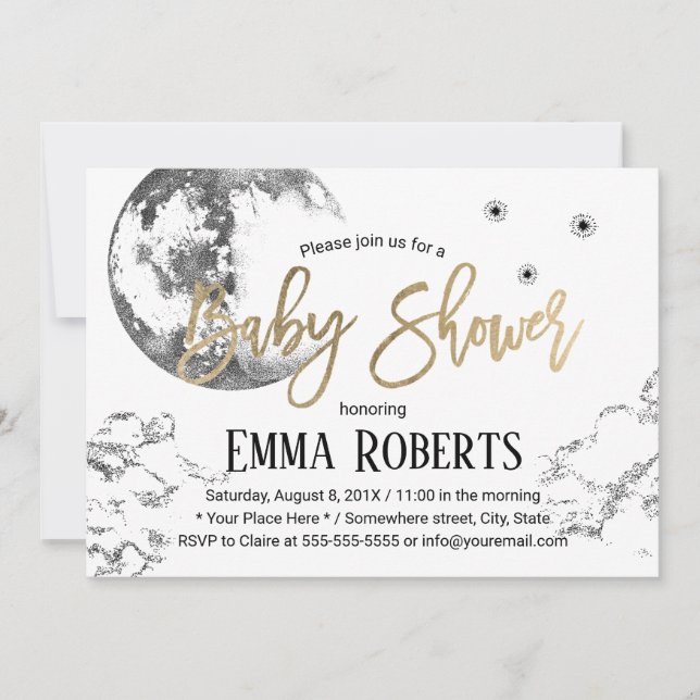 Invitación Moon & Twinkle Twinkle Little Stars Baby Shower (Anverso)