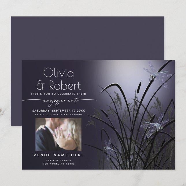 Invitación Moonlight Dragonfly de la luz de la luna de la gua (Anverso / Reverso)