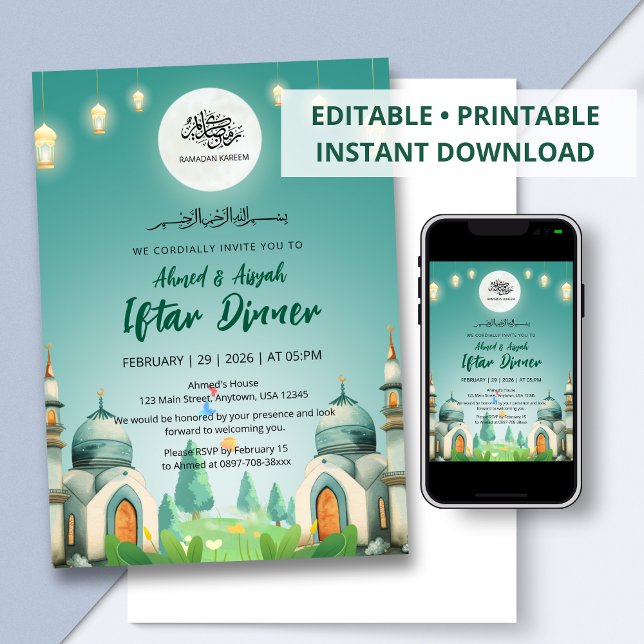 Invitación Moonlit Blue Mosque Ramadan Iftar Invitation (Subido por el creador)