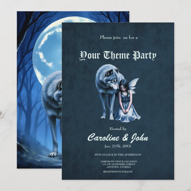 Invitación Moonlit Bond – The Wolf and the Gothic Fairy.   (Anverso / Reverso)