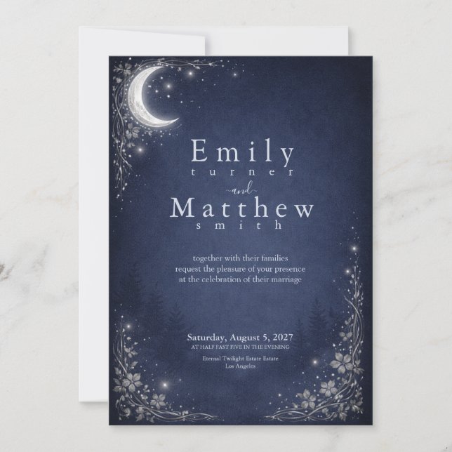 Invitación Moonlit Grove Celestial Woodland Wedding (Anverso)