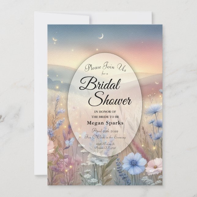 Invitación Moonlit Wildflower Whispers Ducha de novias (Anverso)