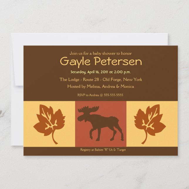Invitación MOOSE Adirondack Lodge Tema ruso Baby Shower (Anverso)