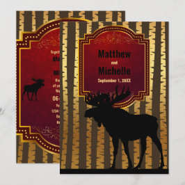 Invitación Moose de silueta rústica, Boda de árboles ápicos d