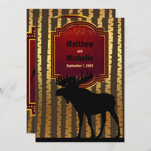 Invitación Moose de silueta rústica, Boda de árboles ápicos d