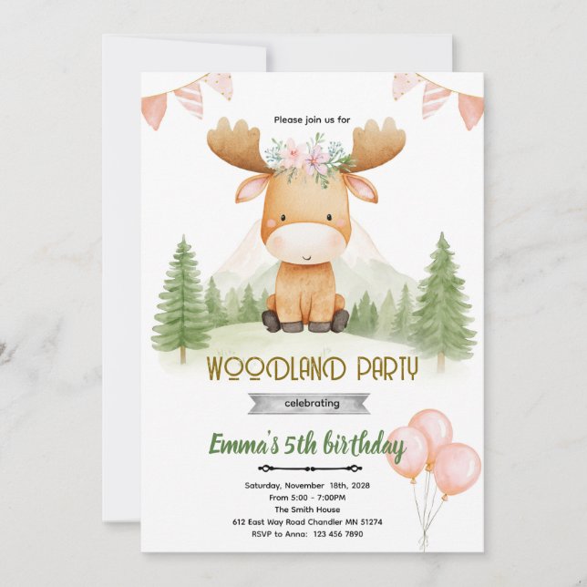 Invitación Moose girl party invitation (Anverso)