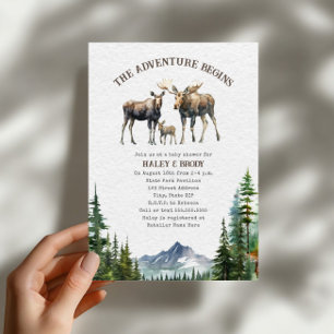 Invitación Moose Woodland Adventure Neutral Baby Shower