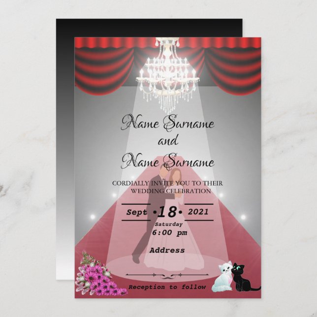 Invitación Moqueta de color rojo candelabro (Anverso / Reverso)