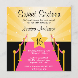 Invitación Moqueta rosa Hollywood Dulce fiesta de cumpleaños