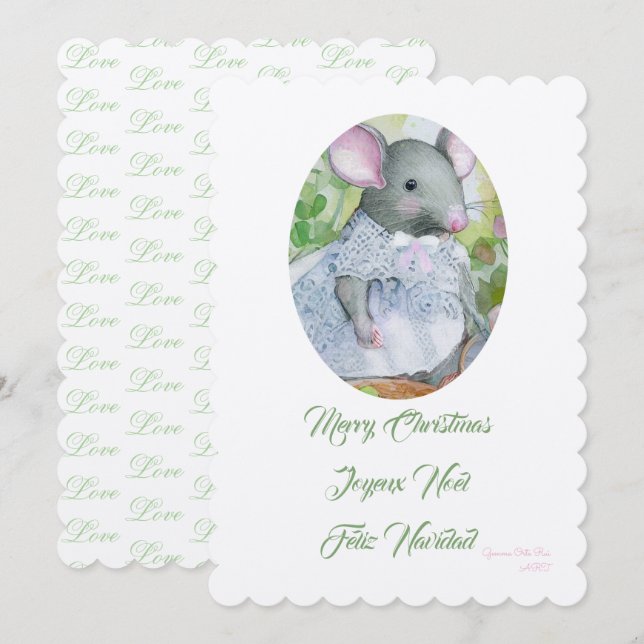 Invitación Mora navidad lindo ratón (Anverso / Reverso)