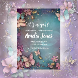 Invitación morada Baby Shower de mariposa