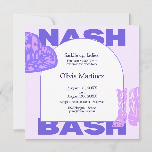 Invitación Morada Cowgirl Nashville Bachelorette Party Invita (Anverso)