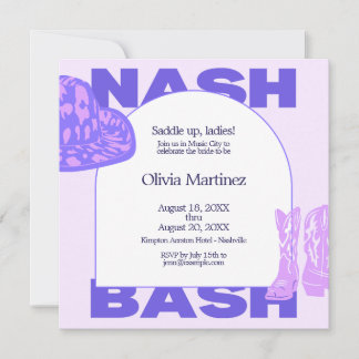 Invitación Morada Cowgirl Nashville Bachelorette Party Invita