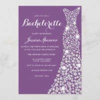 Invitación morada de Bachelorette Party, vestido b