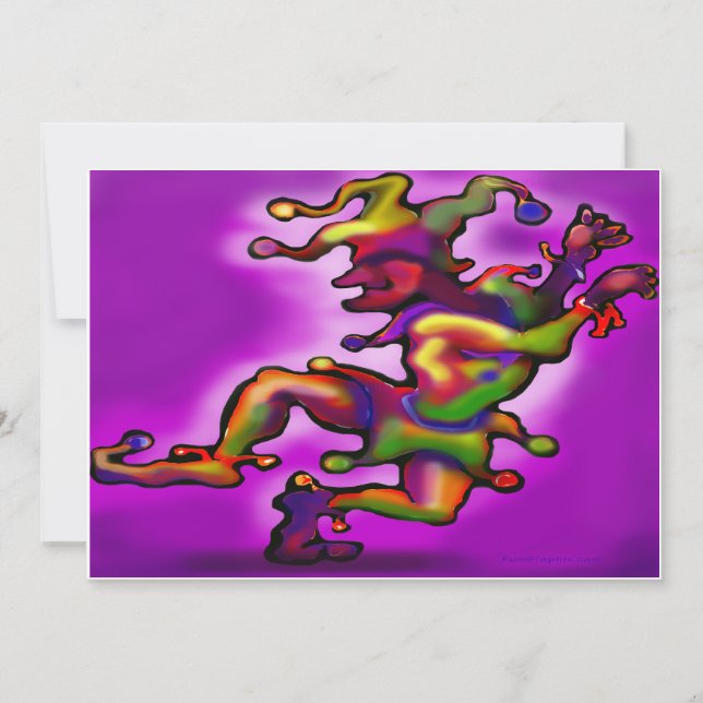 Invitación morada de Mardi Gras Jester (Anverso)