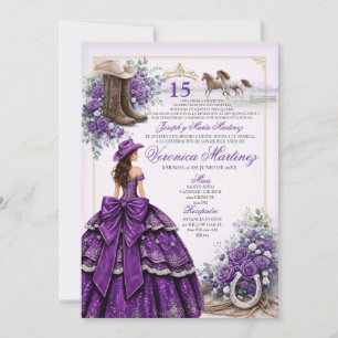 Invitación Morada de Quinceañera Occidental Vaquer