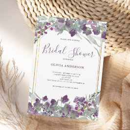 Invitación Morada Flor silvestre acuarela ducha de novia