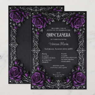 Invitación Morada Gótica de Flores de Halloween Qu