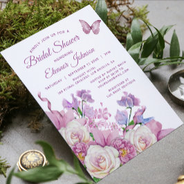 Invitación Morada Mariposa Acuarela Floral Brigada Británica