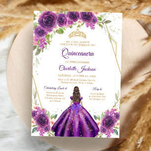 Invitación Morada Mis Quince, Quinceañera Lila 