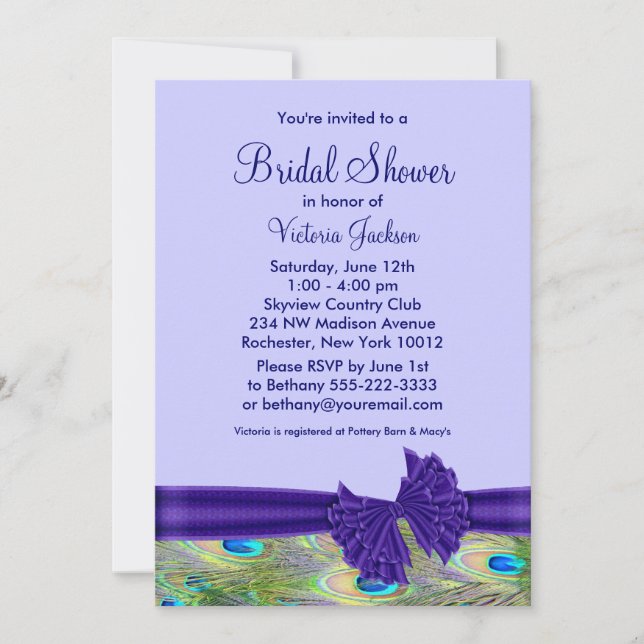 Invitación Morada Peacock Brillante (Anverso)
