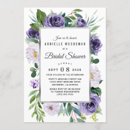 Invitación Morada Plata Gris Acuarela Floral Brigada