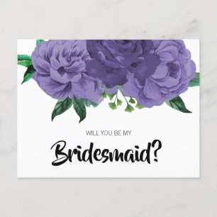 Invitación Morada violeta floral sé mi postal de dama de hono