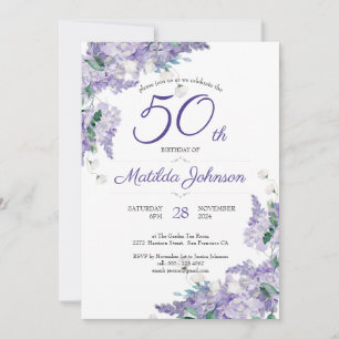 Invitación Morado 50.º cumpleaños Wisteria Floral acuática