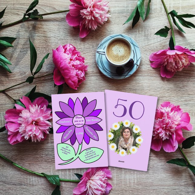 Invitación Morado 50 cumpleaños Sencillo Girasol Púrpura (Subido por el creador)