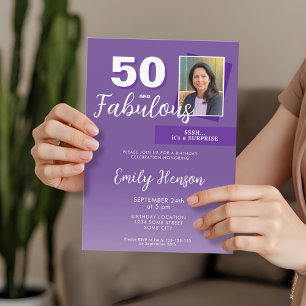 Invitación Morado 50 y fabulosa foto de fiesta de cumpleaños 