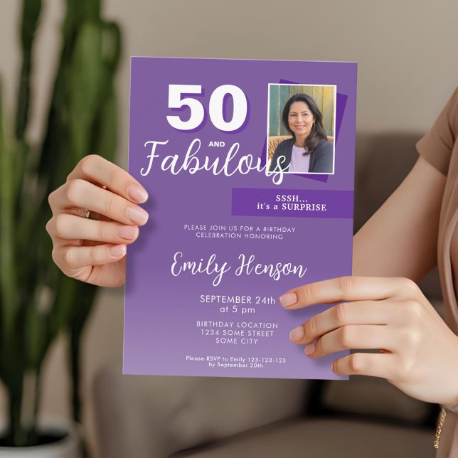 Invitación Morado 50 y fabulosa foto de fiesta de cumpleaños  (Subido por el creador)