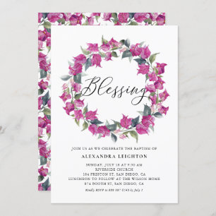 Invitación Morado acuarela Bougainvillea Wreath Blessing