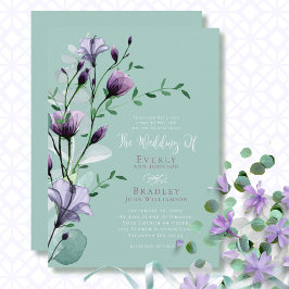Invitación Morado acuarela Floral Boho QR Code Boda