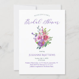 Invitación Morado acuarela Floral Bouquet Bridal Ducha