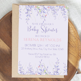 Invitación Morado acuarela Floral Cute Baby Shower