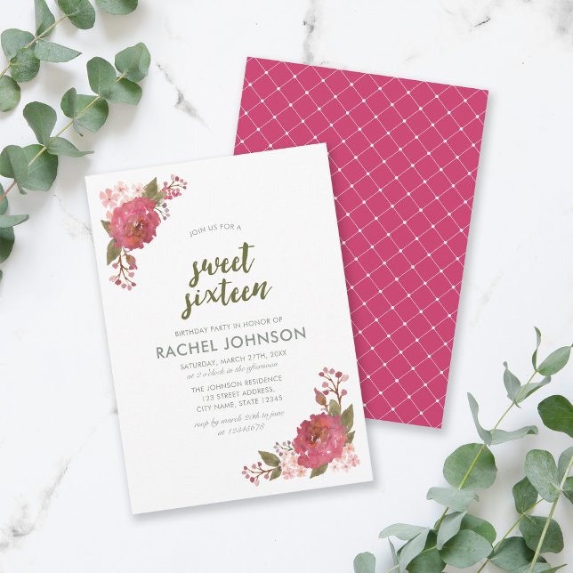 Invitación Morado Acuarela Floral Dulce Dieciséis Cumpleaños (Subido por el creador)
