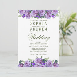 Invitación Morado acuarela Floral Elegante Boda