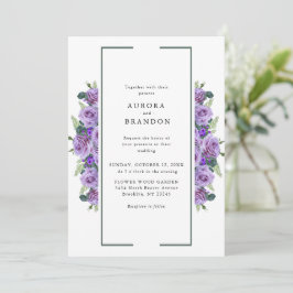 Invitación Morado acuarela Floral Elegante Boda