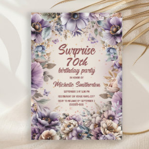 Invitación Morado Acuarela Floral Mariposas Sorpresa 70