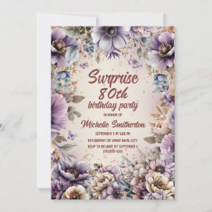 Invitación Morado Acuarela Floral Mariposas Sorpresa 80