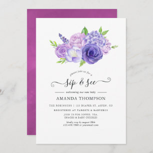 Invitación Morado acuarela Floral Sip y ver