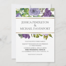 Invitación Morado acuarela Floral Verde Vines Oro Boda
