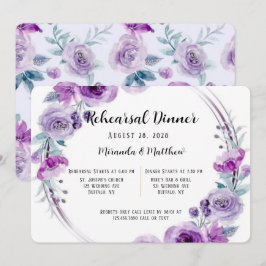 Invitación Morado acuarela Floral Wreath ensayo Cena
