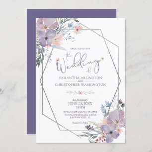Invitación Morado acuarela Flores silvestres Boda geométrico