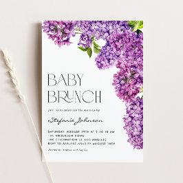 Invitación Morado Acuarela Lilac Flores Bebé Brunch